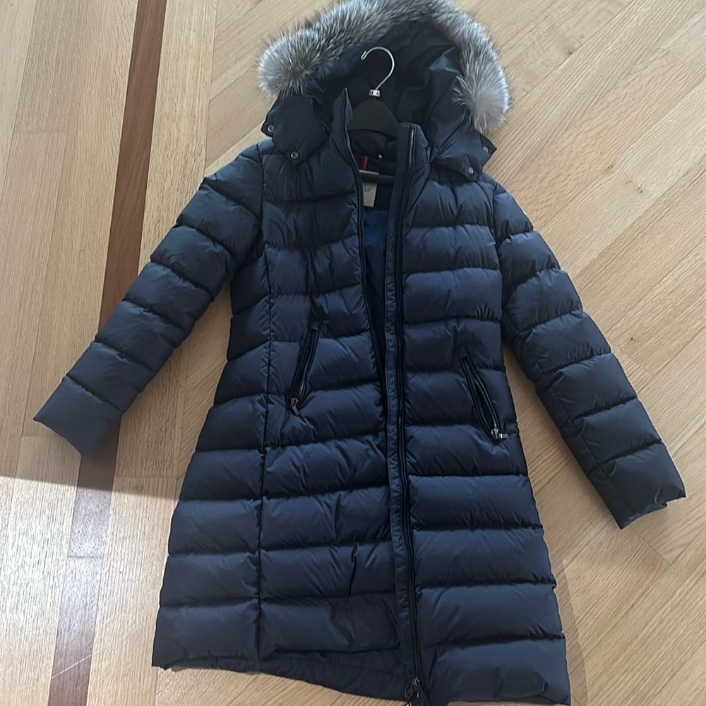 Moncler girls abelle jacket with fur hood